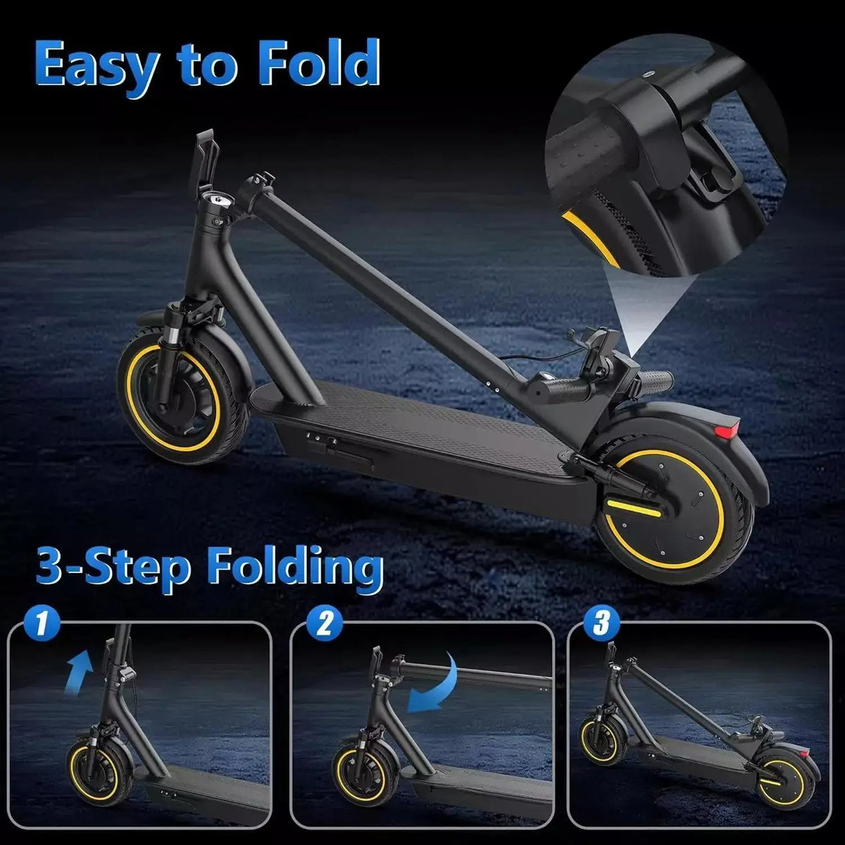 FanzyMarket folding electric scooter with 10-inch tires, 500W motor, dual suspension, and 28-mile range.