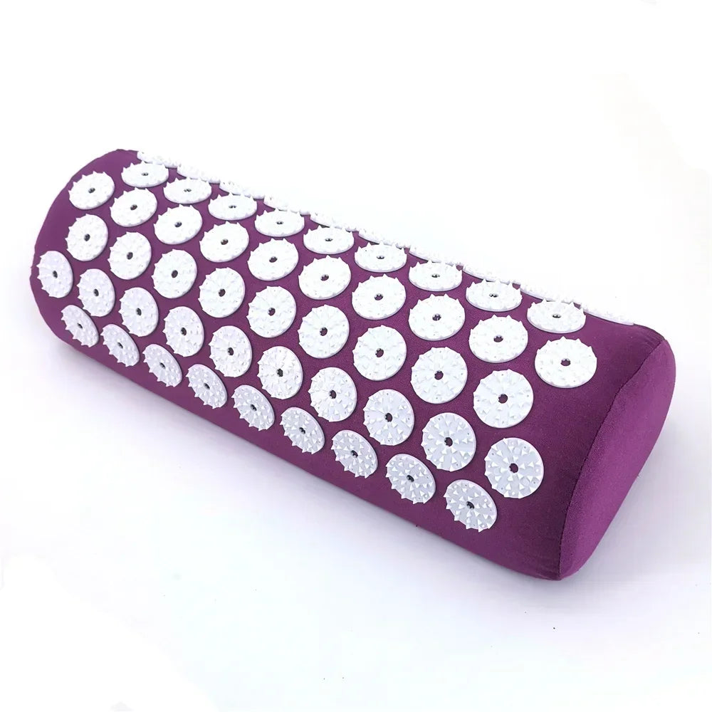FanzyMarket acupressure spike mat and pillow set in purple for back and neck pain relief, massage, fitness, and relaxation.