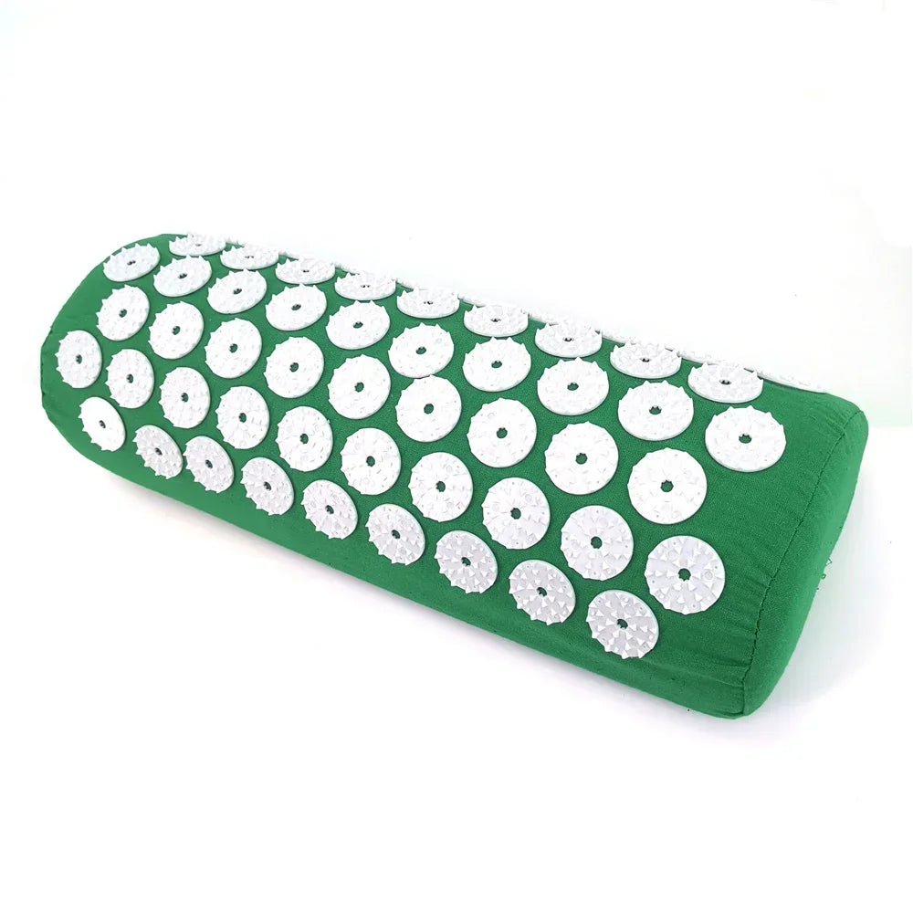 FanzyMarket acupressure spike mat and pillow set in purple for back and neck pain relief, designed for massage and relaxation.