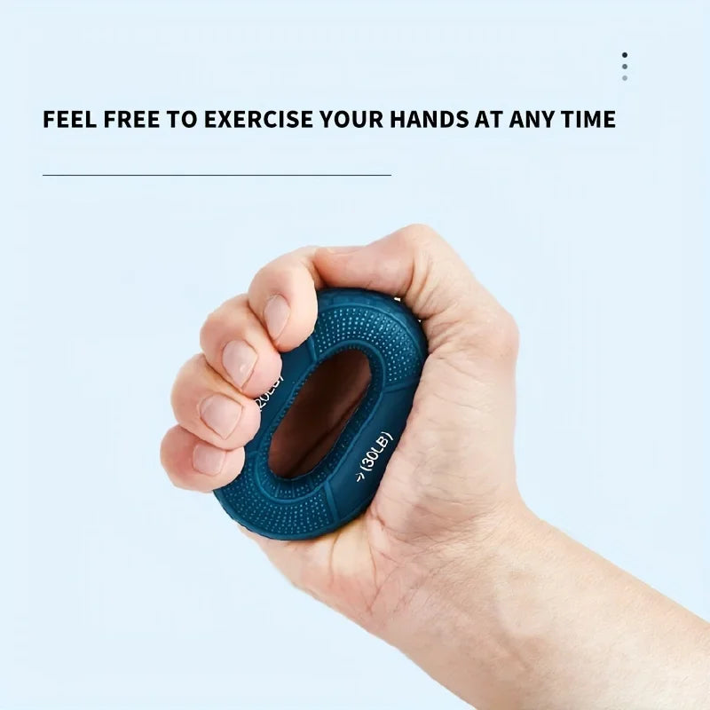 Pink silicone hand grip strengthener ring for finger and forearm training, designed by FanzyMarket for fitness and sports.