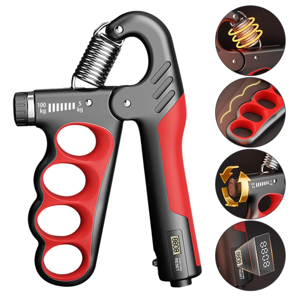 FanzyMarket adjustable grip strength trainer with electronic counter, hand gripper for muscle building and recovery in sports and fitness.