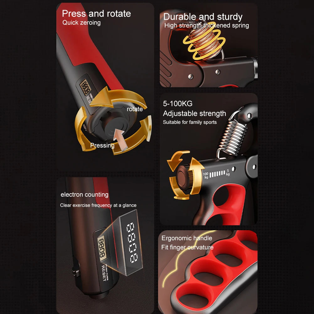 FanzyMarket adjustable grip strength trainer with electronic counter, wrist expander for muscle building and recovery.