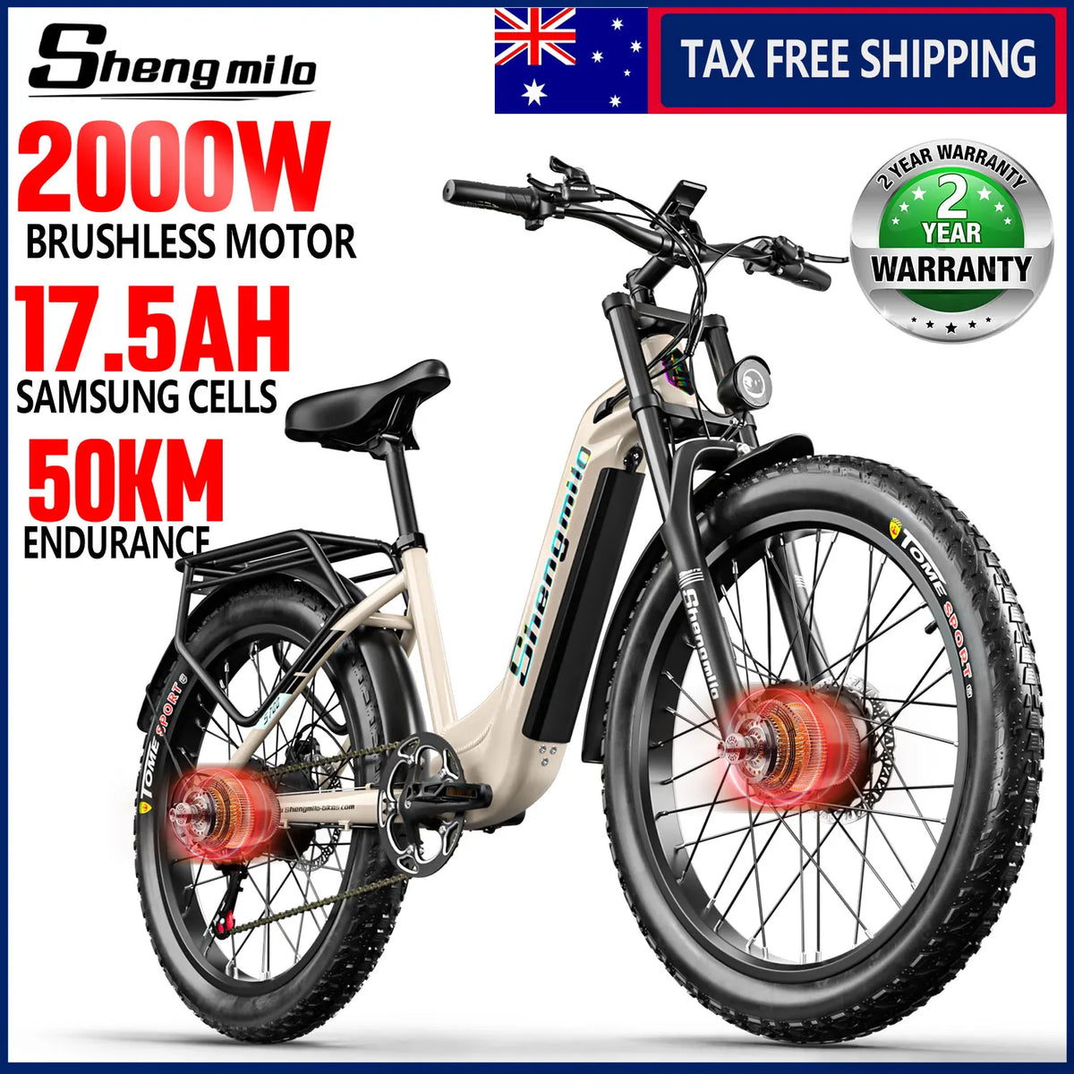 FanzyMarket 26-inch 2000W dual motor electric mountain bike with fat tires, 7-speed gears, and removable 48V 17.5Ah battery.