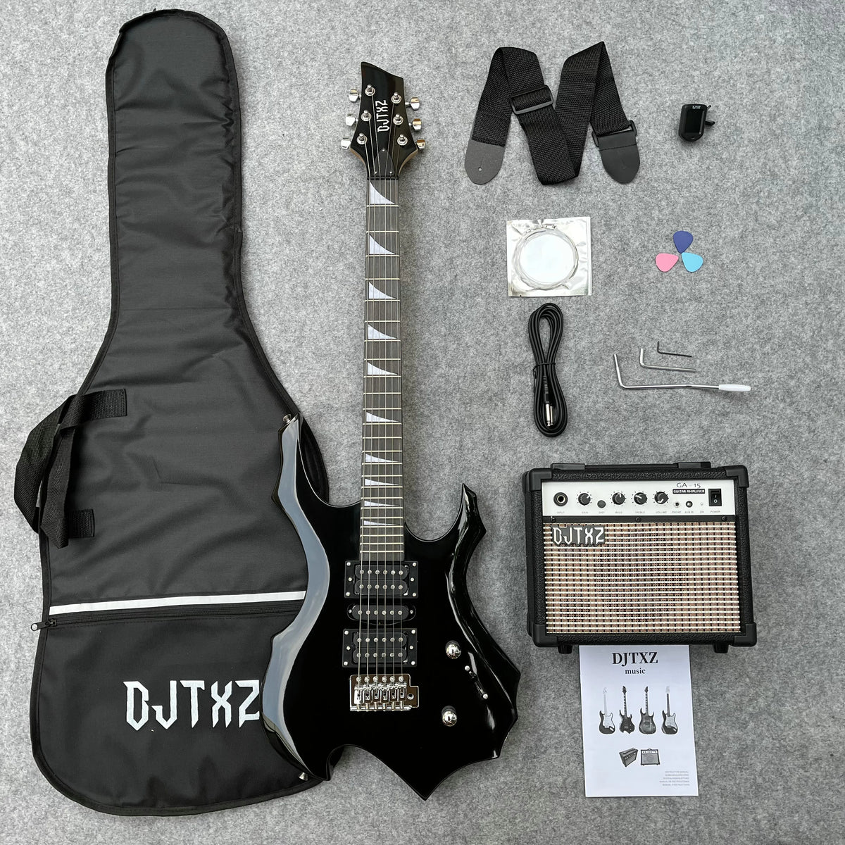 FanzyMarket alien design electric guitar set with built-in speaker amplifier, 39-inch practice and performance musical instrument.