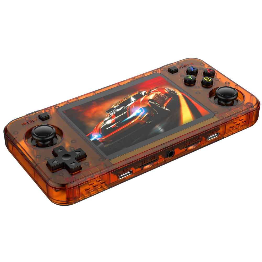 FanzyMarket portable retro handheld game console with 3.5-inch screen, 64GB or 128GB, showcasing open-source design and multiple games.