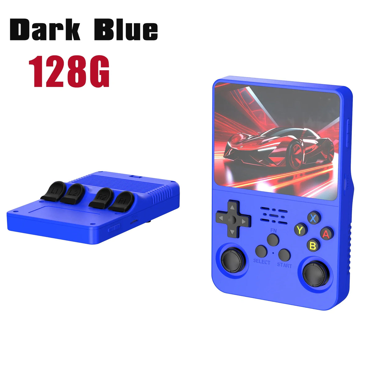 FanzyMarket retro handheld game console with 3.5-inch IPS screen, 64GB storage, preloaded 15,000+ games, USB-C charging
