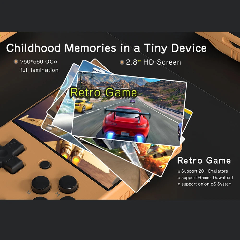 FanzyMarket portable retro handheld game console with 2.8-inch IPS screen, Linux emulator, and access to 5,000+ classic games.